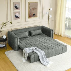 3 In 1 Pull-Out Bed Sleeper, Modern Upholstered 3 Seats Lounge Sofa & Couches With Rolled Arms Decorated With Copper Nails , Convertible Futon 3 Seats