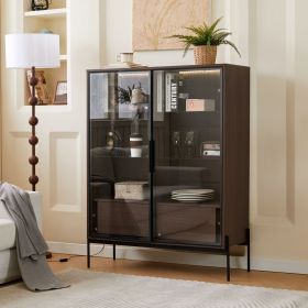 51.2'' Tall Lighted Display Cabinet with Tempered Glass Door, Metal Legs, LED Curio Cabinet, Modern minimalist style, for Living Room, Office, Study