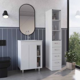 Montana Two Piece Bathroom Set, Bathroom Vanity + Linen Cabinet , White