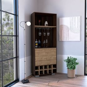 Nassau Corner Bar Double Door Cabinet, Ten Built-in Wine Rack, Two Shelves, One Interior Shelf