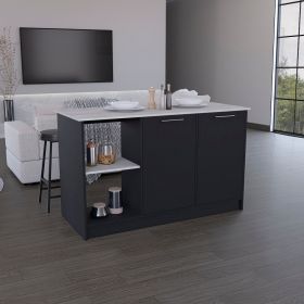 Coral Kitchen Island with Large Countertop, Open Storage Shelves and Double Door Cabinet