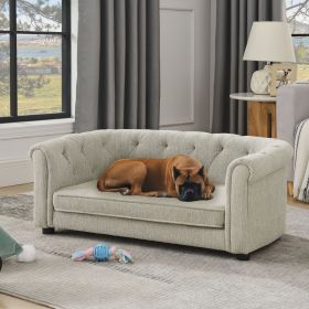 Pet sofa with arc-shaped backrest and armrests, contemporary rectangular pet sofa crafted from breathable linen cozy soft cushion dog sofa --Beig