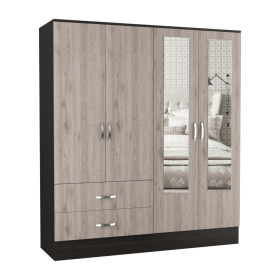 Gangi Armoire, Double Door Cabinet , Two Mirrors, Metal Hardware, Two Drawers, Rod, Six Shelves