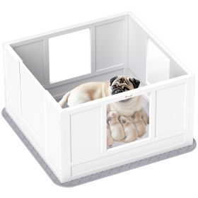 PawHut Whelping Box for Dogs with Waterproof Whelping Pad, Dog Whelping Pen with Clear Panels, Adjustable Entrance, Double Room, Non-slip Foot Pads