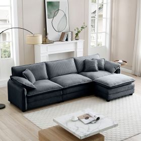 Oversize 3-seater sofa with One footrest, L-shaped Sectional sofa with ottoman for living rooms,Grey corduroy sofa