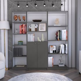 Poole 3 Piece Home Bookcase set, 67" Wide with 12 Shelves and 2-door Cabinet , Living Room Set Matt Gray / White