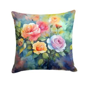 Roses in Watercolor Throw Pillow Machine Washable, Indoor Outdoor Decorative Pillow for Couch, Bed or Patio, 18Hx18W