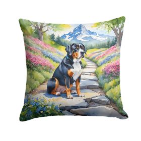 Greater Swiss Mountain Dog Spring Path Throw Pillow Machine Washable, Indoor Outdoor Decorative Pillow for Couch, Bed or Patio, 18Hx18W