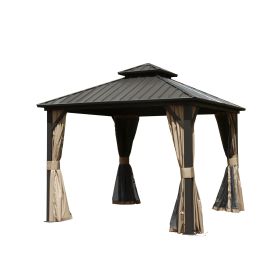 10' X 10' Hardtop Gazebo, Aluminum Metal Gazebo with Galvanized Steel Double Roof Canopy, Curtain and Netting, Permanent Gazebo Pavilion for Part