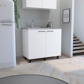 Napoles 2 Utility Sink with Cabinet, Stainless Steel Countertop, Interior Shelf-White