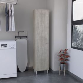 70.8H" Tall Narrow Storage Cabinet with 5-Tier Shelf, 3 Broom Hangers and Metal hardware, Concrete Gray