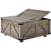 VEVOR Farmhouse Coffee Table, 36 Inch Hinged Square Coffee Table with Large Storage Compartment, Wooden Rustic Cocktail Table for Living Room, Bedroom