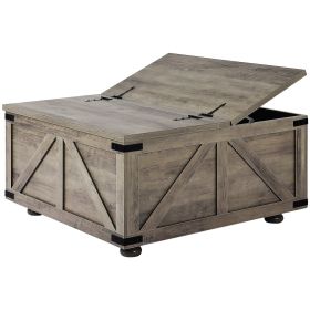 VEVOR Farmhouse Coffee Table, 36 Inch Hinged Square Coffee Table with Large Storage Compartment, Wooden Rustic Cocktail Table for Living Room, Bedroom