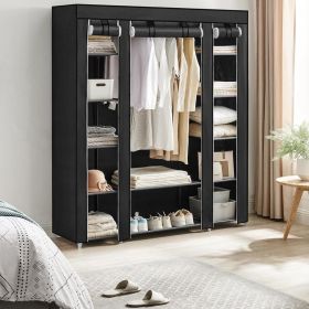 1pc Freestanding Clothes Rack with NonPortable Wardrobe Closet, -Woven Dust Cover, 12 Compartments Storage Organizer, 59 X 17.7 X 69 Inches, Blac