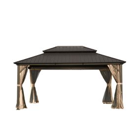 12' X 14' Hardtop Gazebo, Aluminum Metal Gazebo with Galvanized Steel Double Roof Canopy, Curtain and Netting, Permanent Gazebo Pavilion for Part