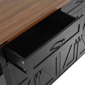 K&K 53.5''Farmhouse Kitchen Island with Power Outlet, Kitchen Storage Island with Drop Leaf, Spice Rack and Drawer, Rolling Kitchen Cart on Wheel
