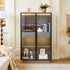 60.6'' Tall Display Cabinet with Tempered Glass Door, LED Lighting, Two Drawers, Modern Style Storage Cabinet for Living Room, Office & Study, Grey