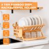 Bamboo Dish Rack, 3-Tier Foldable Wood Dish Drying Rack for Kitchen Counter â€“ Space-Saving Organizer with Utensil Holder