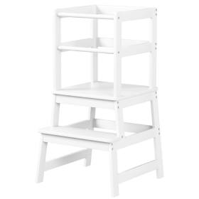 Only Supports Self Pickup-Toddler Step Stool, Wooden Children's Montessori Learning Standing Tower, Children's Kitchen Stool Helper With Safety Rails, (Color: White)
