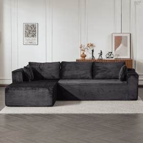 Compression Sectional Couch With Comfy Chaise, Boneless L Shape Sofa With Deep Seat, Minimalist Modular Couches Sleeper For Living Room Bedroom Apartm (Color: Black)