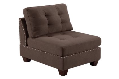 Living Room Furniture Tufted Armless Chair Black Coffee Linen Like Fabric 1pc Armless Chair Cushion Nail Heads Wooden Legs (Color: Brown)