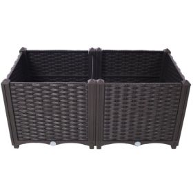 Deep Raised Garden Bed Plastic Planter Boxes For Vegetables Flowers Herbs And Succulents,Self-Watering Planter Box Raised Bed To Grow Flowers, Herbs & (Color: Brown)