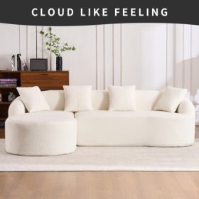 LY-022 GREY COMPRESSION SOFA Combining Chaise Longue With 3-seater, Wood Grain Chenille Fabric, Full Sponge Compression Sofa,combined Sofa With 4 (Color: White)