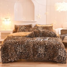 Luxury Thick Fleece Duvet Cover Queen King Winter Warm Bed Quilt Cover Pillowcase Fluffy Plush Shaggy Bedclothes Bedding Set Winter Body Keep Warm (Option: Leopard print-1.5m flat sheet)
