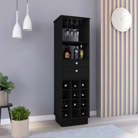 Zircon Bar Cabinet, Twelve Built-in Wine Rack, Two Drawers (Color: Black)