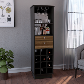 Zircon Bar Cabinet, Twelve Built-in Wine Rack, Two Drawers (Color: Black / Walnut)