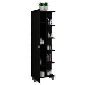 Venus Linen Single Door Cabinet, Five External Shelves, Four Interior Shelves (Color: Black)