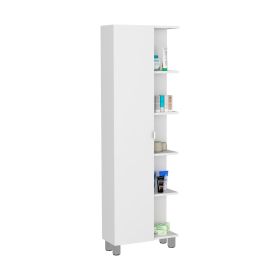 Venus Linen Single Door Cabinet, Five External Shelves, Four Interior Shelves (Color: White)