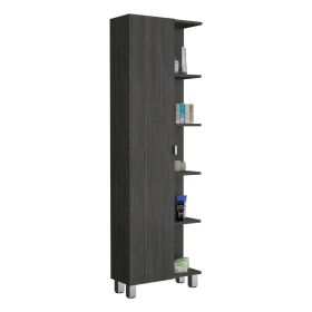 Venus Linen Single Door Cabinet, Five External Shelves, Four Interior Shelves (Color: Smokey Oak)
