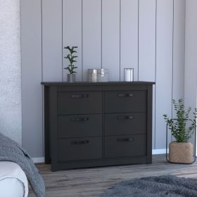 Galena Six Drawer Double Dresser, Four Legs, Superior Top, Metal Hardware (Color: Black)