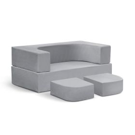 4PCS Modular Kids Play Couch Filled with 100% 28D Sponge,Toddler Nugget Convertible Couch (Color: Grey)
