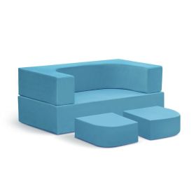 4PCS Modular Kids Play Couch Filled with 100% 28D Sponge,Toddler Nugget Convertible Couch (Color: Blue)