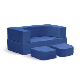 4PCS Modular Kids Play Couch Filled with 100% 28D Sponge,Toddler Nugget Convertible Couch (Color: Navy Blue)