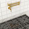 Double 360Â° Rotatable Joints Traditional Wall Mount Stove Swing Arm Folding Pot Filler Kitchen Faucet Double Handle with Spare Ceramic Valve