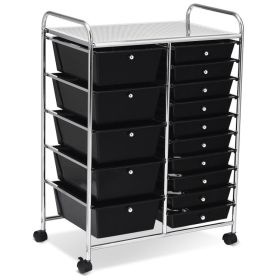 15-Drawer Utility Rolling Organizer Cart Multi-Use Storage (Color: Black)