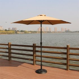 8.8 feet Outdoor Aluminum Patio Umbrella, Patio Umbrella, Market Umbrella with 33 pounds Round Resin Umbrella Base, Push Button Tilt and Crank lift (Color: as Pic)