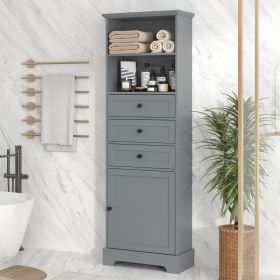 White Tall Storage Cabinet with 3 Drawers and Adjustable Shelves for Bathroom, Study, Office and Interior, MDF Board with Painted Finish (Color: Gray)