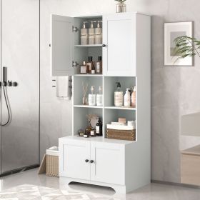 Tall and Wide Bathroom Floor Storage Cabinet, Bathroom Storage Unit, Freestanding Cabinet with 4 Doors, Adjustable Shelves, Open multi-layer Shel (Color: White, Material: MDF)