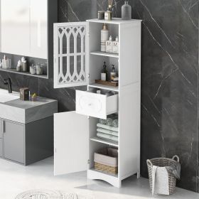 Tall Bathroom Cabinet, Freestanding Storage Cabinet with Drawer and Doors, MDF Board, Acrylic Door, Adjustable Shelf (Color: White, Material: MDF)