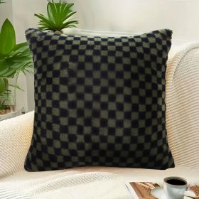SOGA 30cm Urban Light Luxury Dark Green Checkered Lumbar Throw Pillow (Color: Dark Night Green)