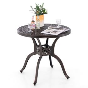 31.5" Cast Aluminum Table Patio Round Dining Table with Umbrella Hole (Color: Copper)