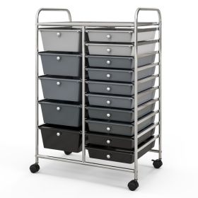 15-Drawer Utility Rolling Organizer Cart Multi-Use Storage (Color: Black & Gray)