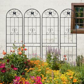4 Pack Metal Garden Trellis 86.7" x 19.7" Rustproof Trellis for Climbing Plants Outdoor Flower Support Black (Color: Black)