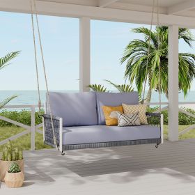 1-Piece Woven Rope Outdoor Swing Sofa with Soft Cushions Seating 2 for Patio, Courtyard and Balcony (Color: Light Gray, Material: Woven Rope)