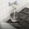 Double 360Â° Rotatable Joints Traditional Wall Mount Stove Swing Arm Folding Pot Filler Kitchen Faucet Double Handle with Spare Ceramic Valve