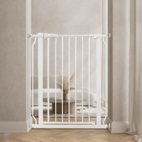 Only Supports Self Pickup  Extra Wide Baby Gate, Safety Dog Gate For Stairs, Easy Walk-through Self-closing Pet Gate For Houses, Doorways, White-grey (Color: White)